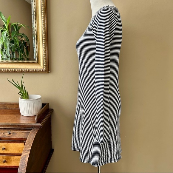 Reformation Bixel Black and Navy Blue Striped Long Sleeve Nautical Mini Dress L - Picture 7 of 11
